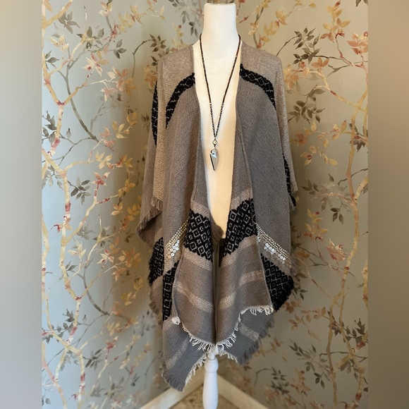 Anthropologie Jackets & Blazers - Anthropologie Gray Wrap with Embroidery and Sequin Like Accents